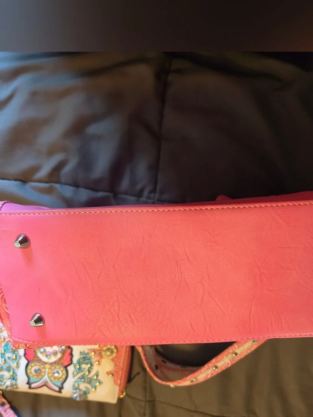 Cowgirl Trendy Pink & White Owl Leather Embroidered Purse with Matching Wallet